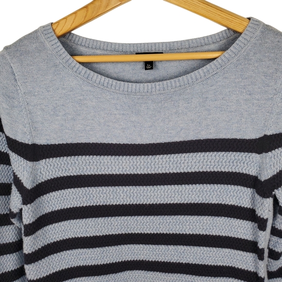 Talbots Blue & Black Striped Sweater. Tunic Length w/ Buttons. Petite LG. G86 - Picture 2 of 9